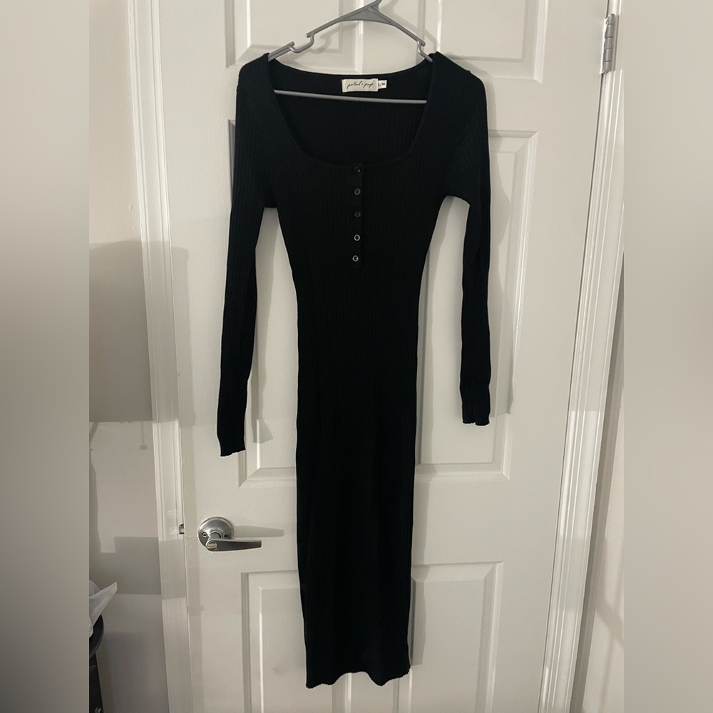 Petal and pup black midi fitted ribbed dress #blackdress #black #fitted